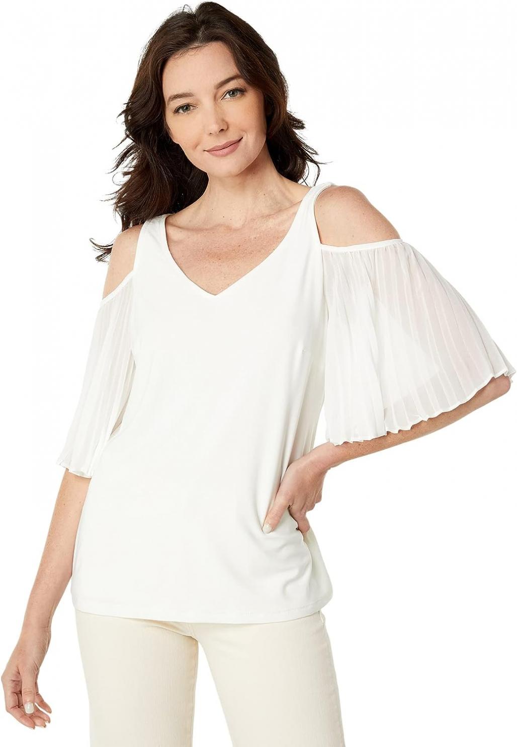 Vince Camuto Short Sleeve Cold-Shoulder Smock Bottom Blouse New Ivory MD