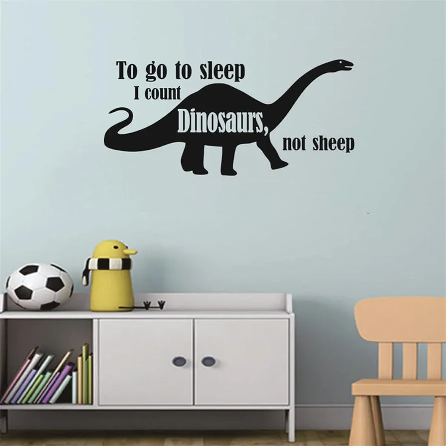 Cute Dinosaur Wall Sticker "to go to Sleep i Count Dinosaurs, not Sheep" Quote Wall Sticker for Kids Boy Girls Baby Room Decoration Good Night Nursery Wall Decor House Bedroom (Black-JZY035-Sleep)