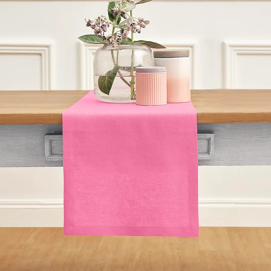 Solino Home Linen Table Runner 72 Inches Long – 100% Pure Linen Flamingo Pink Table Runner 14 x 72 Inch – Machine Washable Dining Summer Table Runner – Fete