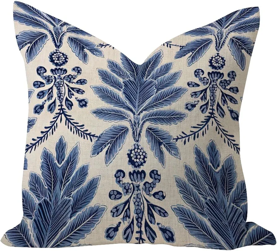 Indigo Blue Trellis Breathable Outdoor Pillow Covers Farmhouse Living Room Pillow Cushion Case Grid Trellis Quatrefoil Mesh Square Cotton Linen Pillowcases for Home Decor Indoors Porch Outside 16x16in