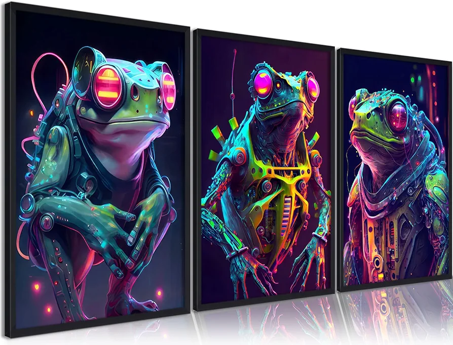 Riveda Video Game Decor Set of 3 Boys Room Posters for Bedroom Gaming Wall Art for Kids Boy Playroom Cyberpunk Frog Posters gamer Picture Teen boy bedroom No Frames(12"x16"x3)