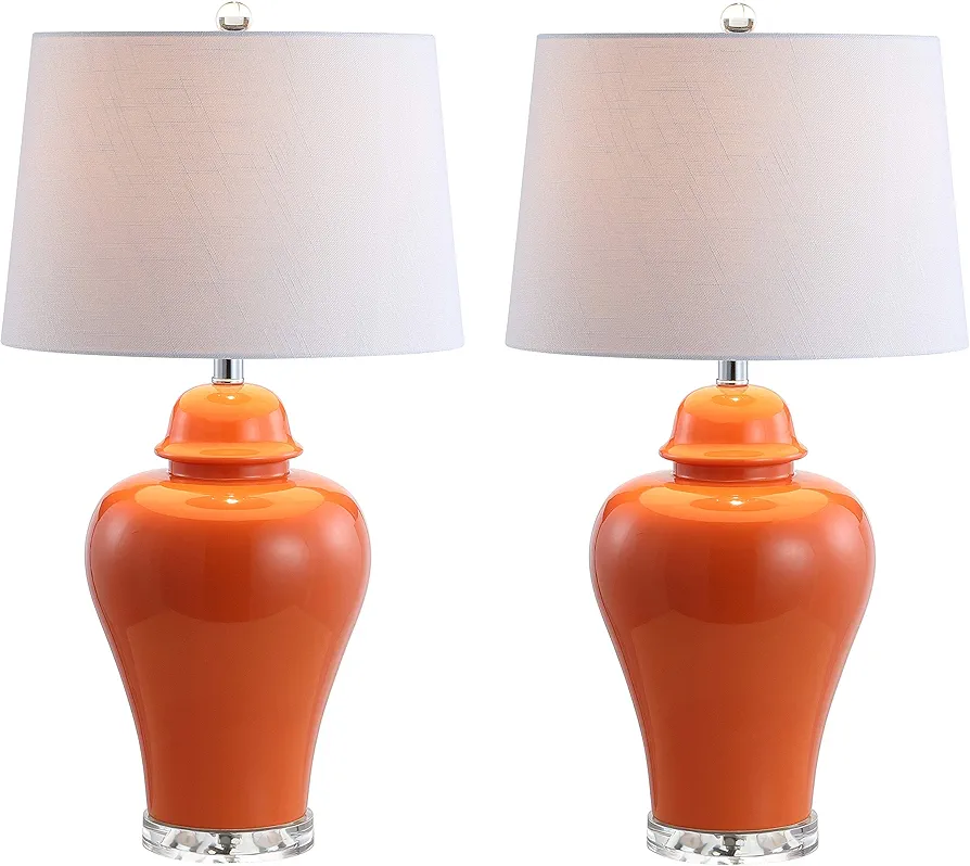 JONATHAN Y JYL4020B-SET2 Set of 2 Table Lamps Winnie 27" Ceramic Urn LED Table Lamp Contemporary Bedside Desk Nightstand Lamp for Bedroom Living Room Office College Bookcase, Orange