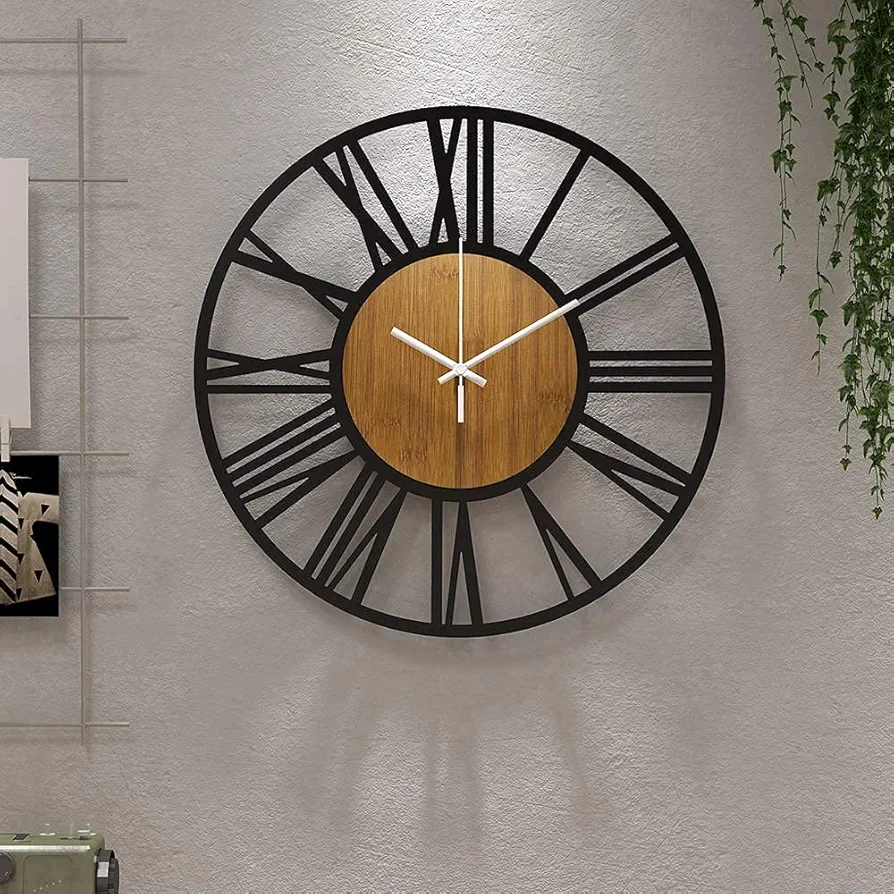 1st owned Small Wall Clock for Living Room Decor,Vintage Modern Round Silent Non Ticking Black Wood Clocks for Home Garden Office Cafe Decoration-13.5 INCH / 34CM