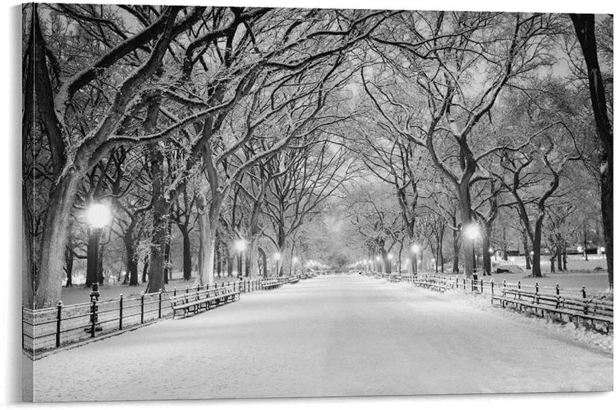 Landscape Wall Art Canvas Painting New York Central Park Winter Snow Scene Painting Poster Decorative Painting Canvas Wall Art Living Room Posters Bedroom Painting 24x36inch(60x90cm)