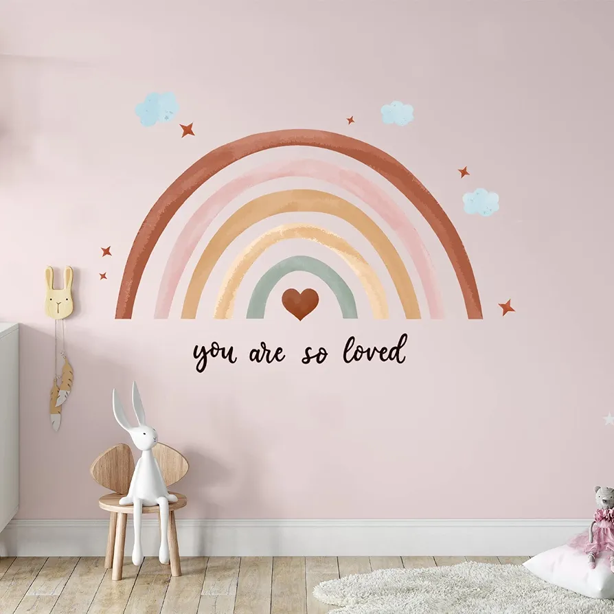 Containlol Rainbow 30 x 14 Inch Rainbow Wall Decal Pastel Large Heart Wall Stickers Decor Peel and Stick, Boho Wallpaper Decor for Girls Kids Bedroom Nursery Playroom(Boho)