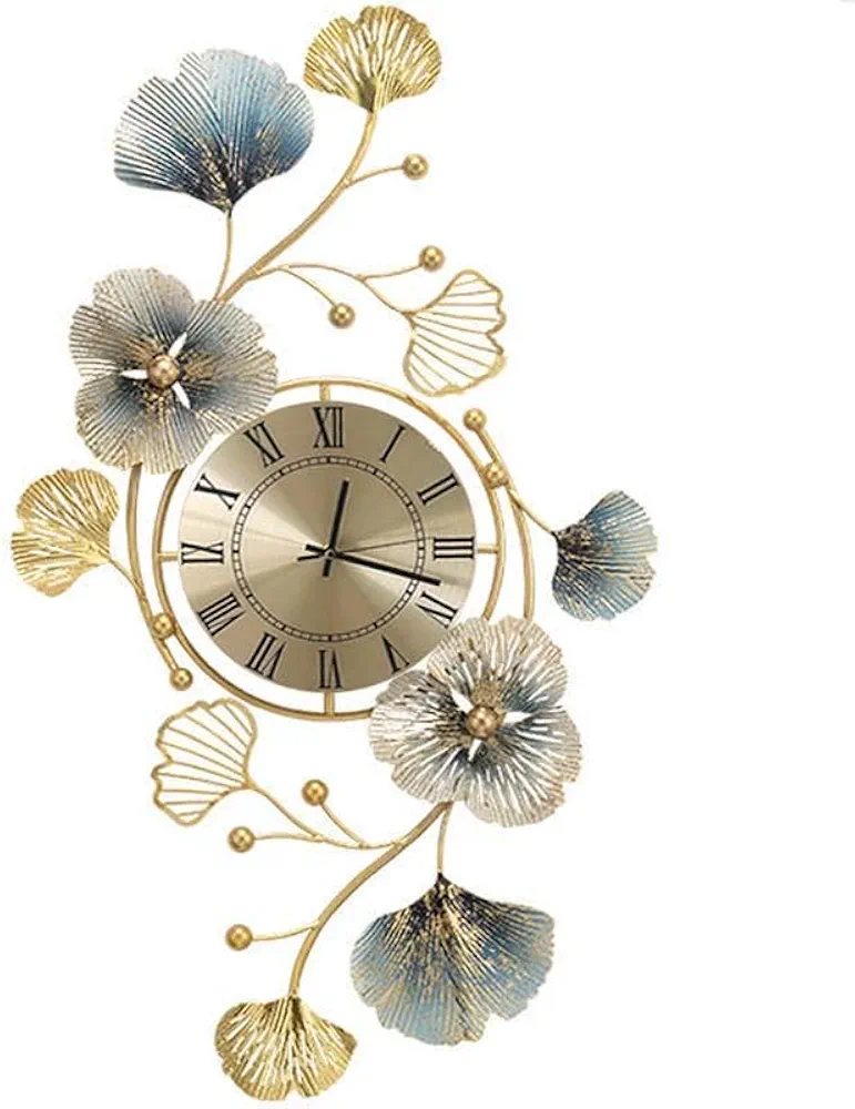 Large Wall Clock for Living Room Decor，Metal Wall Art Decorative for Living Room，Big Clocks for Wall Living Room Ginkgo Leaf Design Wall Clock Silent Non Ticking（94x52 cm）,C