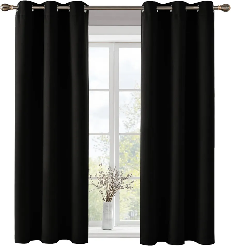 Deconovo Solid Thermal Insulated Grommet Black Blackout Curtains/Drapes for Bedroom and Living Room (2 Panels set, 42 inches Wide by 63 inches Long)