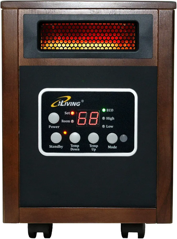 iLIVING ILG-918W Indoor Electric Space Infrared Heater, One, Dark Walnut