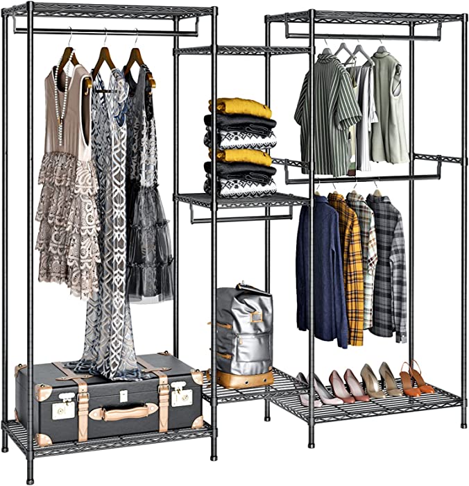 VIPEK V6 Wire Garment Rack 5 Tiers Heavy Duty Clothes Rack Clothes Wardrobe Closet Compact Metal Clothing Rack with Adjustable Shelves for Large Storage, 74.4" L x 17.7" W x 76.8" H, Black