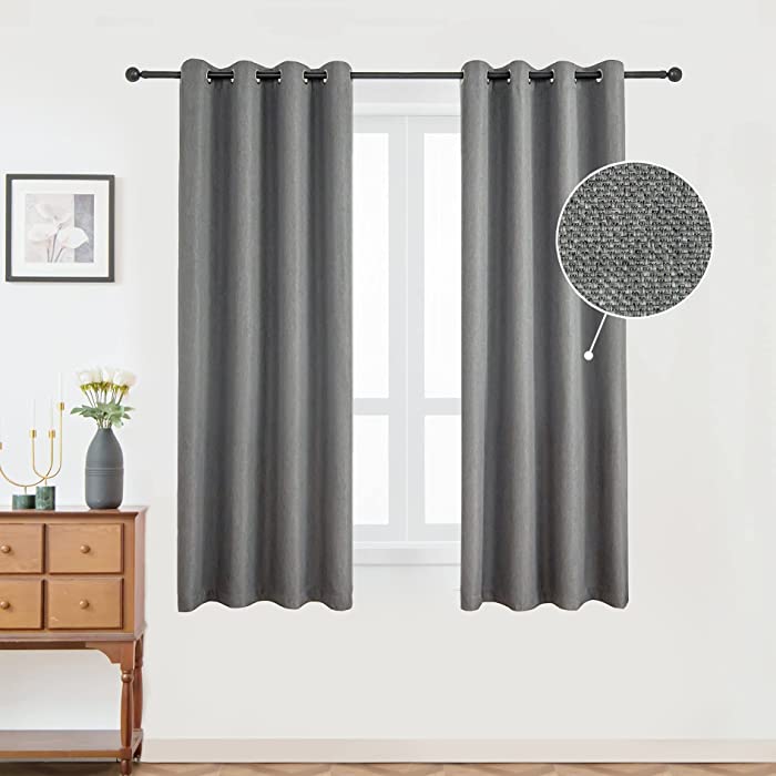 maxmill Blackout Curtains, Thermal Insulated Room Darkening Draperies, Grommets Window Treatment, Faux Linen Textured Heavy Weight Eyelet Curtain, Noise Reducing, Gray, 52 x 63 Inches, 2 Pieces