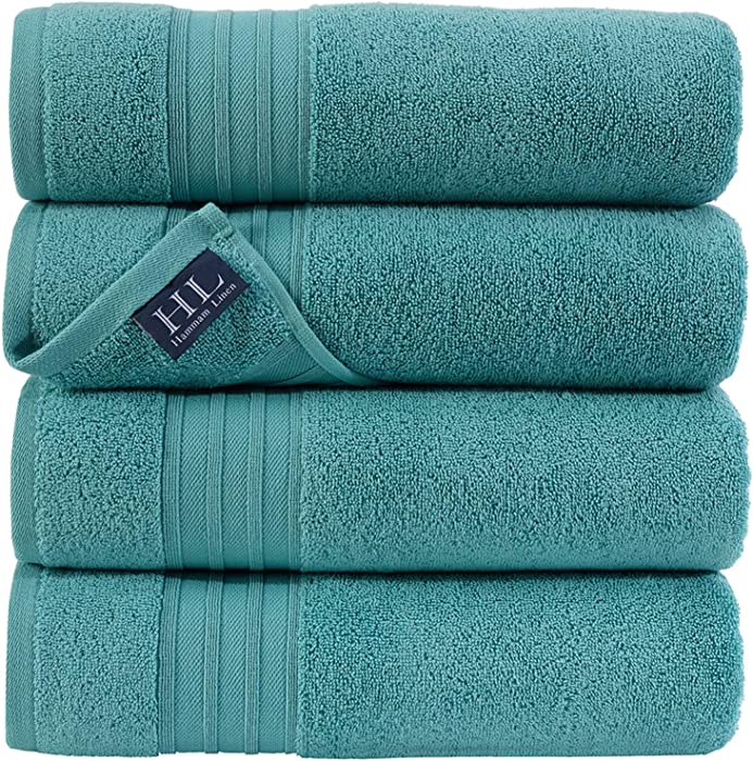 Hammam Linen Green Water Bath Towels 4-Pack - 27x54 Soft and Absorbent, Premium Quality Perfect for Daily Use 100% Cotton Towel