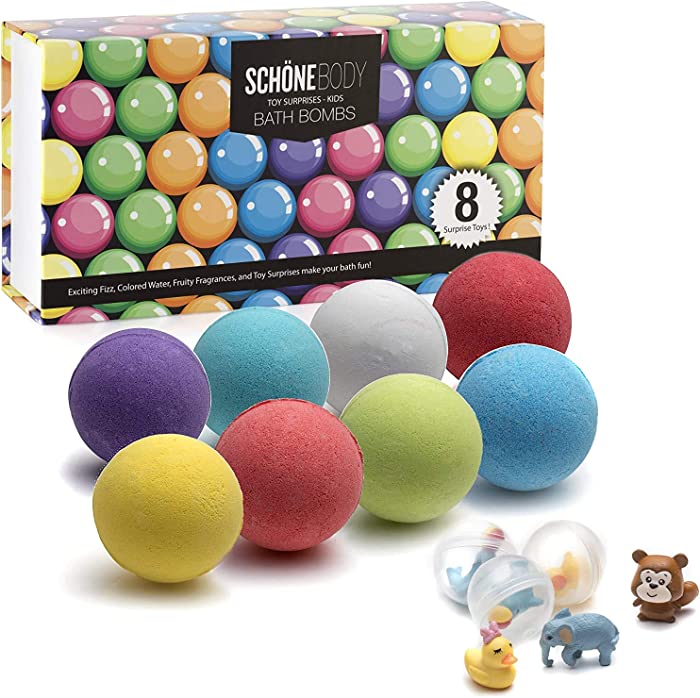 XXL Kids Toy Bath Bombs - XL 8 Surprise Aromatics Kids Surprise Bath Bomb Bath Toy By Schöne Body 100g 8 Set - Kid Safe, Gender Neutral with Organic Essential Oils