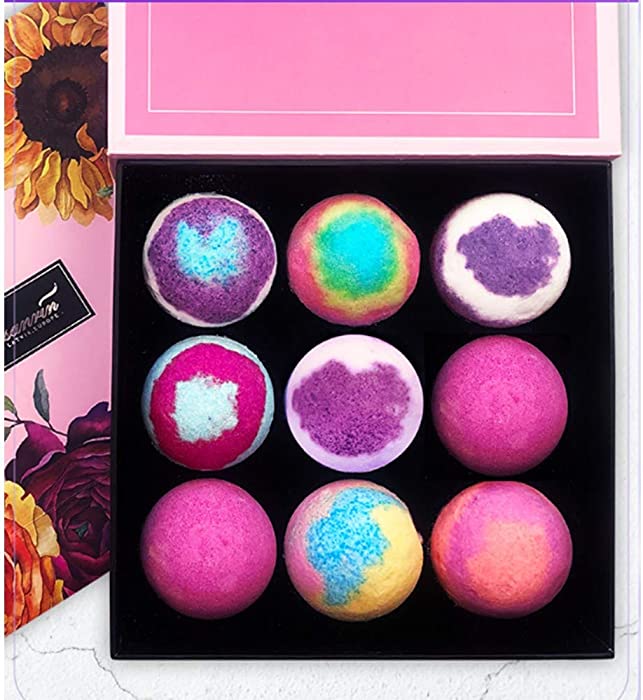 MQSS Bath Bombs Gift Set with Organic Essential Oils for Aromatherapy Relaxation Soak- Great for Her, Girls, Women and Kids 9pcs Oversized