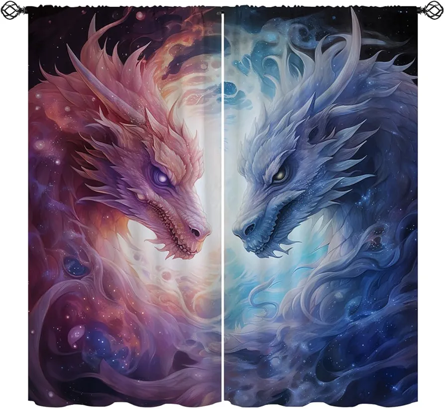 Dragon Blackout Curtains for Girls Boys Kids Home Decor, Red White Dragon Mythical Medieval Magic Rod Pocket Thermal Insulated Drapes Darkening Window Curtain for Bedroom Living Room, 42 x 45 Inch