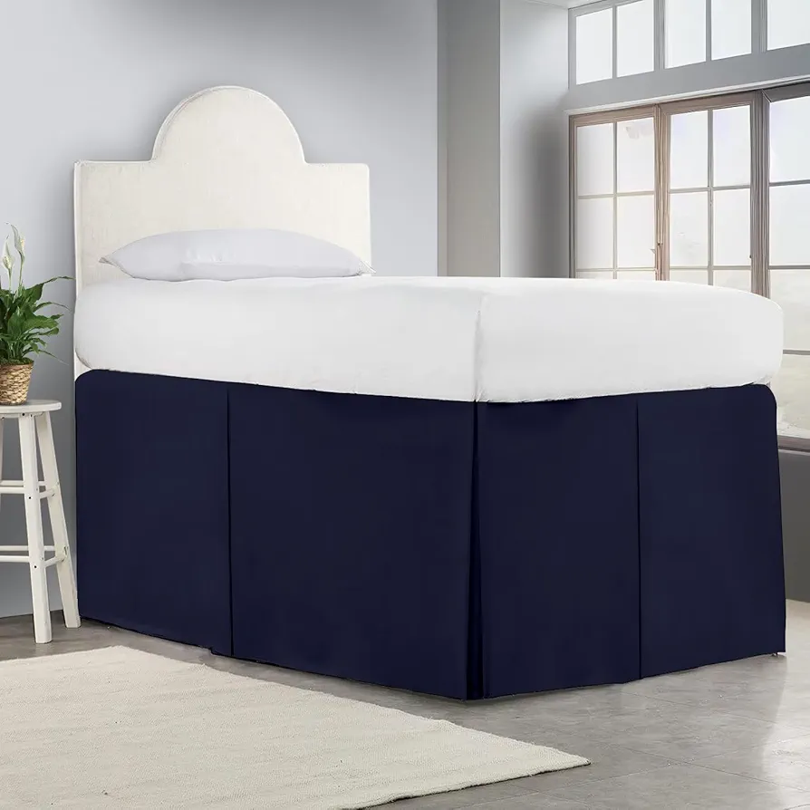 College Room Dorm Bed Skirt Twin XL 39x80 with 32" Inch Drop Long, Solid Design Split Corner Dorm Room Bed Skirts, 100% Egyptian Cotton, Easy Care, No Wrinkle - Navy Blue Solid