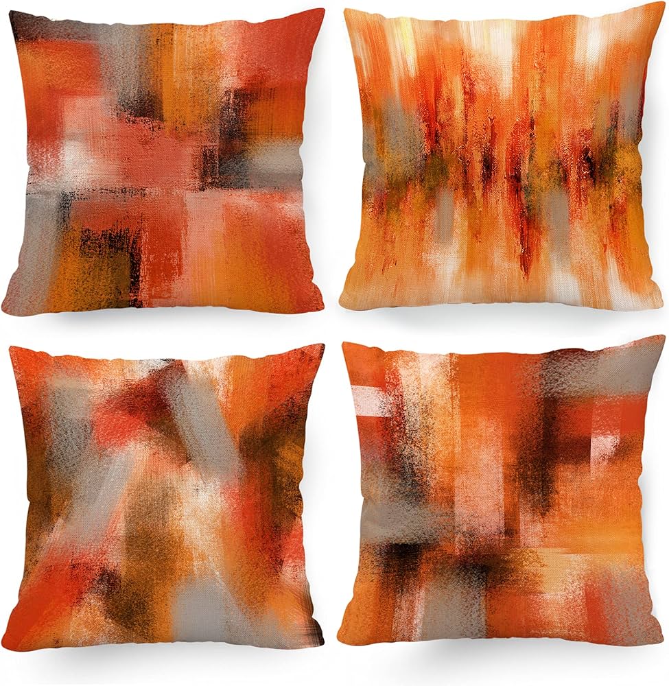 Hexagram Burnt Orange Pillow Covers 18 x 18 Decorative Orange Grey Throw Pillow Covers Set of 4 for Living Room Couch Sofa Bed Patio Indoor Outdoor Soft Polyester Orange Gray Taupe Abstract Home Decor