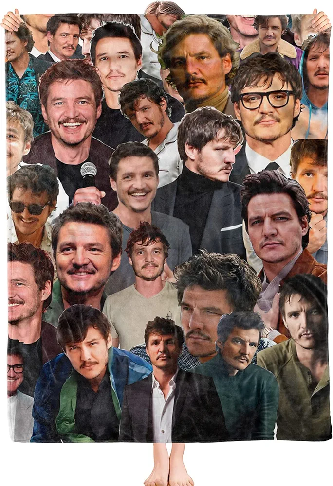 Pedro Pascal Photo Collage Flannel Blanket Soft Warm Lightweight All Season Plush Throw Blanket for Bed Living Room Bedroom 50"x40"