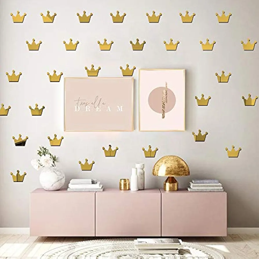 20PCS Crown Mirror Wall Stickers, Princess Baby Room Wall Decor Mirror Wall Sticker for Kids Rooms, Mirror Crown Wall Decal (Gold Mirror, Acrylic Mirror Material)