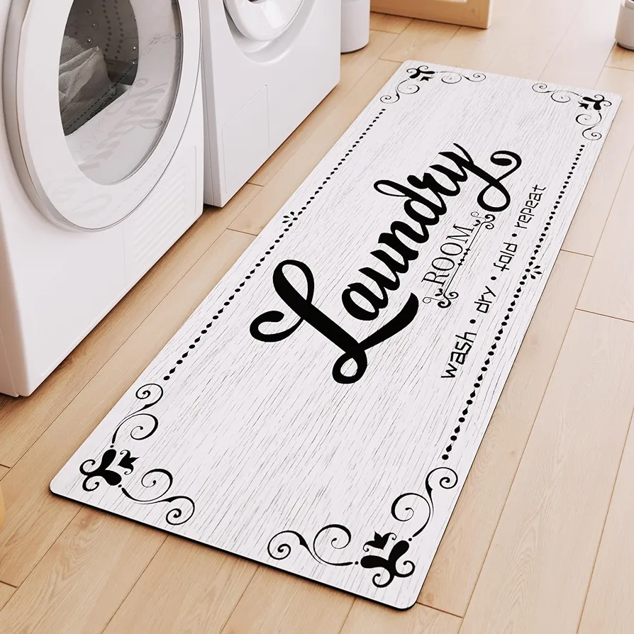 Laundry Room Rug Runner, 17.7"x45" Non Slip Laundry Runner Rugs, Farmhouse Washable Floor Laundry Mats for Laundry Room, Mudroom, Kitchen, Washroom, Bathroom, Hallway Entryway Area Rugs Decor