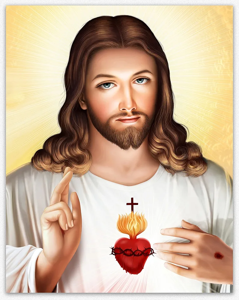 Sacred Heart of Jesus Religious Home Decor & Modern Painting of Jesus Christ Print, Living Room Decor Sacred Heart Jesus Wall Art, Jesus Pictures Poster for Walls, Sagrado Decor Home Office (8x10)