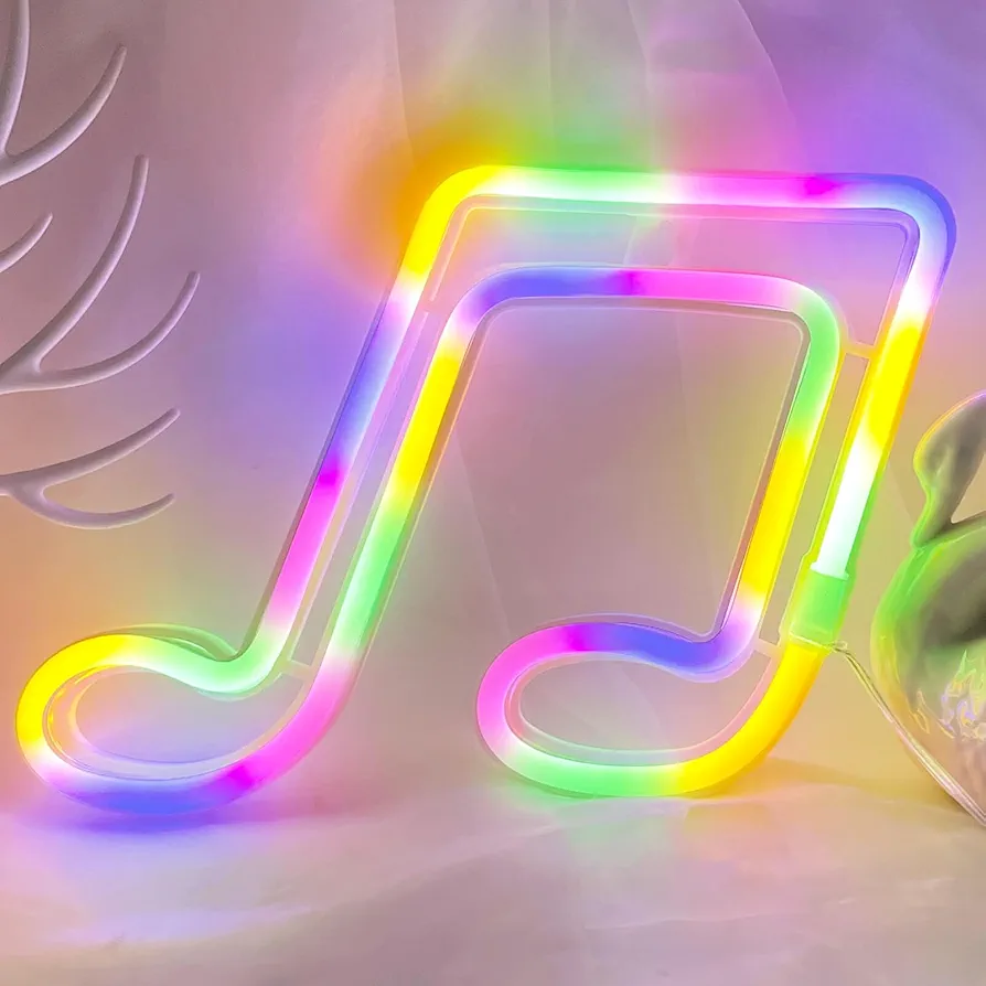 Music Neon Sign Music Note Neon Light Wall Decor, Multi-colored Music Note Neon Sign Room Decor, USB/Battery Operated Neon Music LED Sign Decorations for Bedroom Teen Girls Women Boys Men