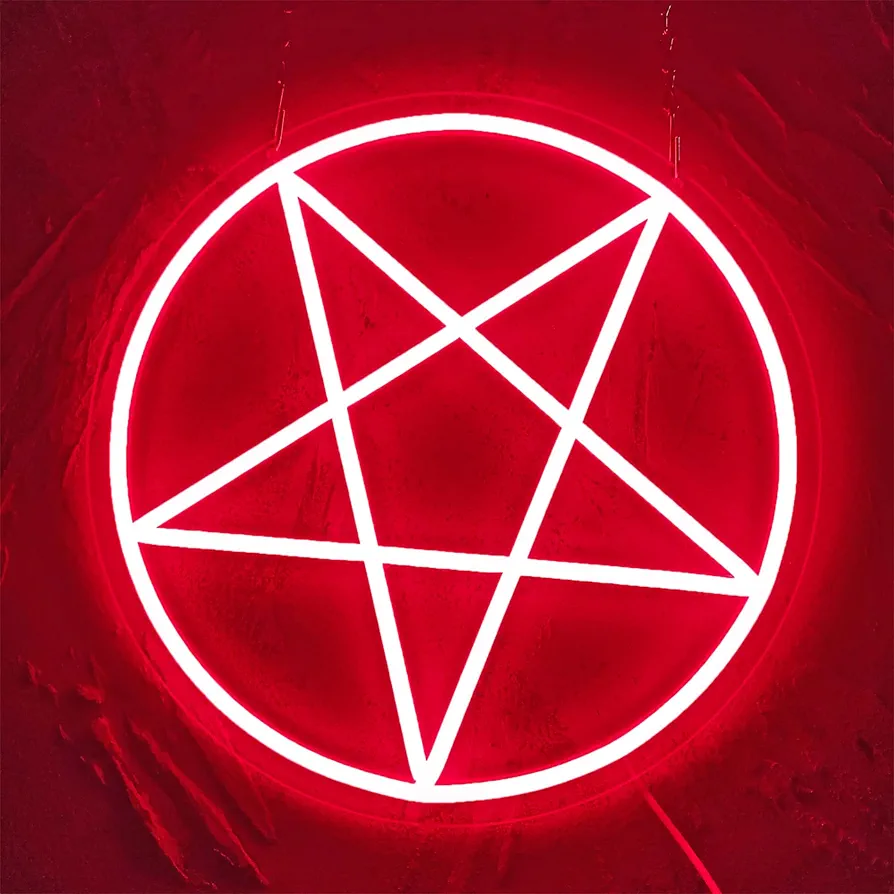 Satanic Pentagram Neon Signs for Wall Decor, Dimmable LED Inverted Pentagram Shaped Neon Light, USB Powered for Home Bedroom Dorm College Party Gothic Theme Gifts(13 * 13in)