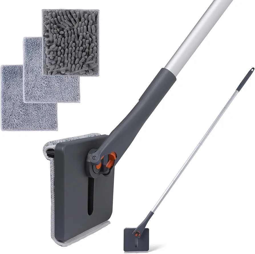 Adjustable Baseboard Cleaner Tool with Handle Fit 1.7”-3.9” Width Baseboards,Wall Cleaner Mop with 3 Reusable Cleaning Pads for Living room, Bedroom, Kitchen Cleaning