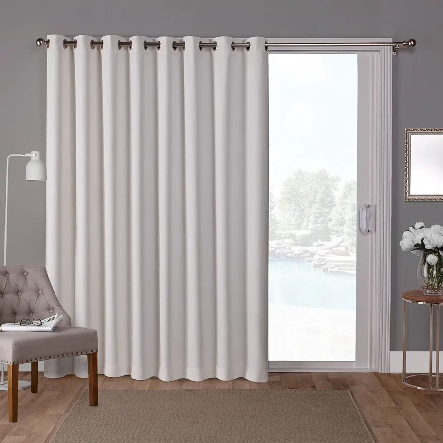 Exclusive Home Sateen Twill Woven Room Darkening Blackout Wide Patio Grommet Top Single Curtain Panel, 100"x84", Vanilla, 1 Piece