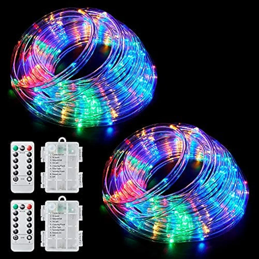 Color Changing Rope Lights String Lights for Bedroom, Battery Powered Light Strip 40ft 8 Modes Hanging Fairy Lights with Remote for Camping Halloween Christmas, 2 Pack