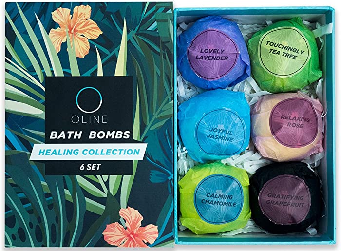 Oline Naturals Bath Bombs Gift Set 6 - Perfect for Spa & Bubble Bath, Handmade All Natural and Organic (6PC)