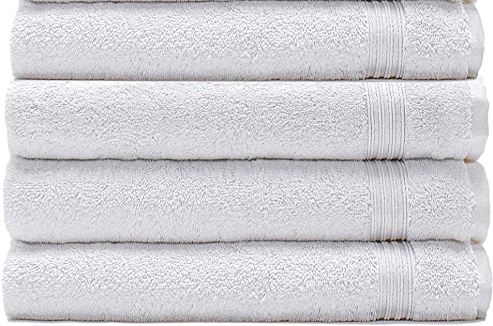 White Bath Towel 4 Piece Set, 700 GSM 100% Cotton, 27 inch X 57 inch