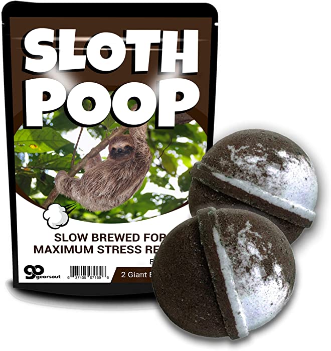 Sloth Poop Bath Bombs - Farting Sloth in Tree - Funny Bath for Kids - XL Root Beer Fizzers, Marbled Brown and White, Handmade in The USA, 2 pk