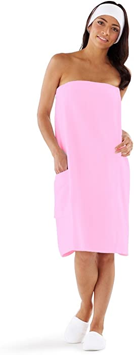 Boca Terry Womens Spa Wrap - 100% Cotton Spa, Shower, Bath and Gym Towel w Snaps - Med/Large, XXL, 4XL, 6XL