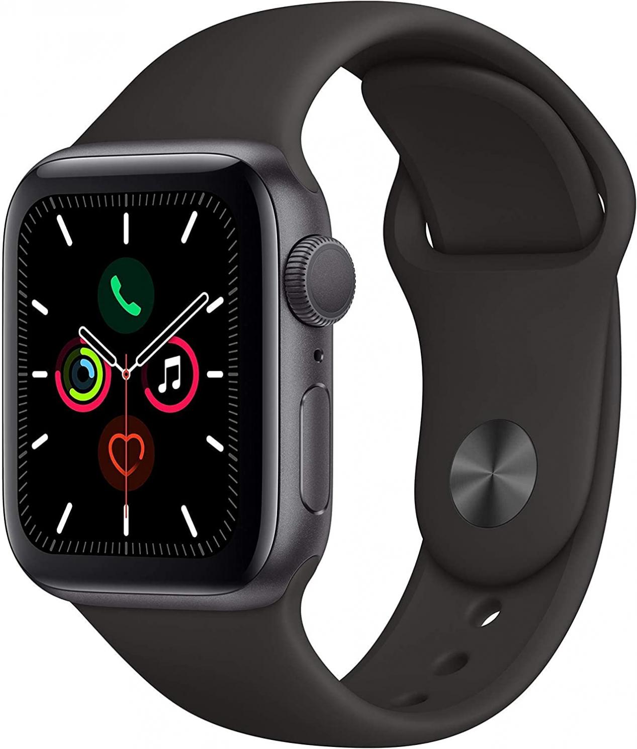 Apple Watch Series 5 (GPS, 44MM) - Space Gray Aluminum Case with Black Sport Band (Renewed)