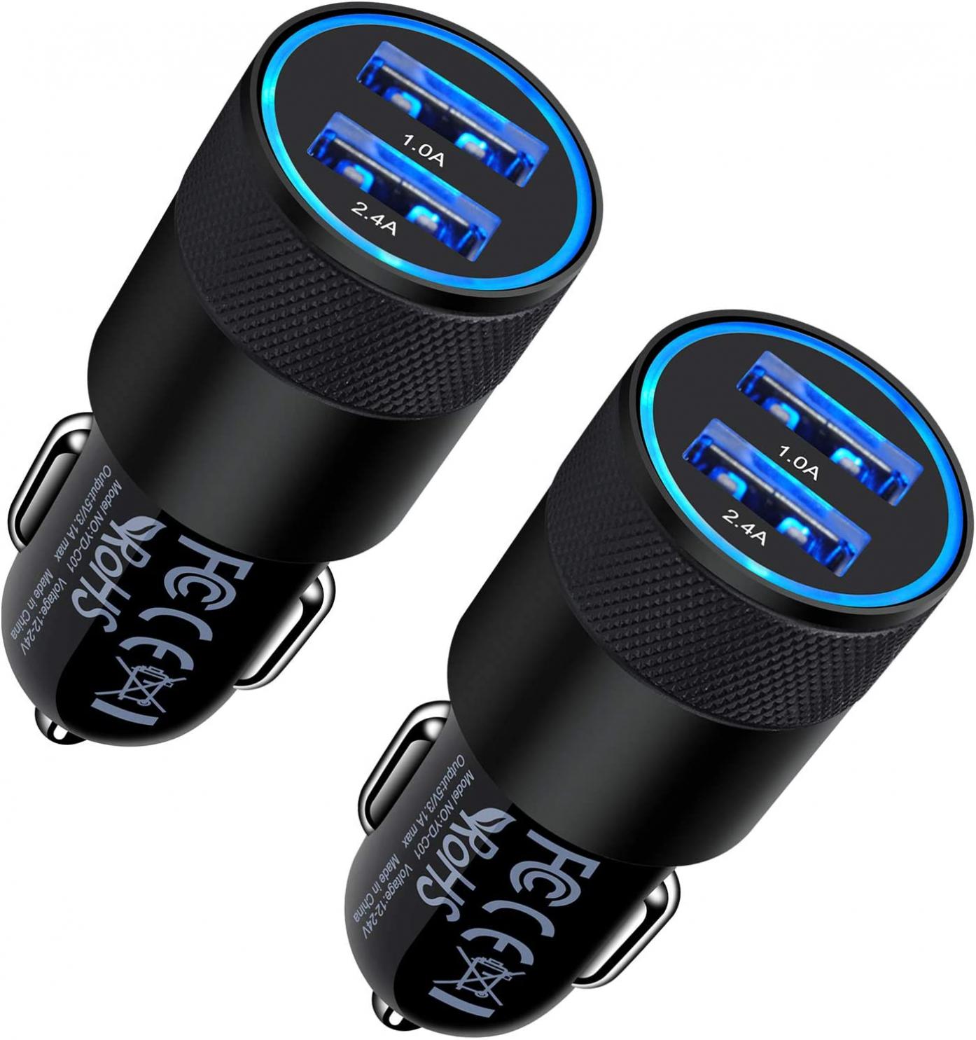 Fast Car Charger, 2Pack 3.4A Fast Charging Car Adapter Dual Port Cigarette Lighter USB Charger for iPhone 14 13 12 11 Pro Max SE XR XS X 8 7 6 6S Plus,Samsung Galaxy S22 S21 S20 S10 S9 S8 A13 A12 A51