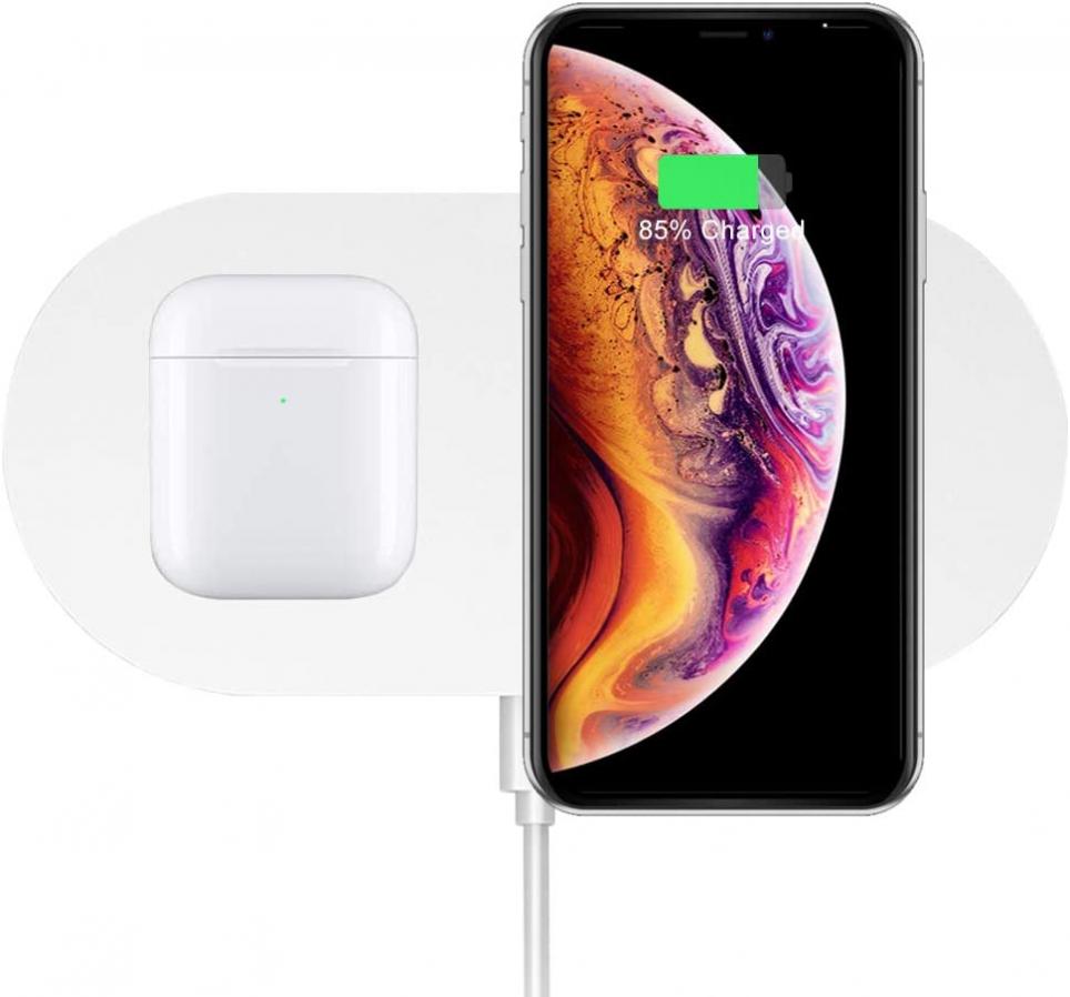 Dual Wireless Charger, COSOOS Double Fast Charging Pad 15W Max Compatible with iPhone 13/13 Pro/13 Pro Max/13 Mini/12/11/XS, Galaxy S21/Note 10, AirPods Pro, Galaxy Buds+(No AC Adapter)