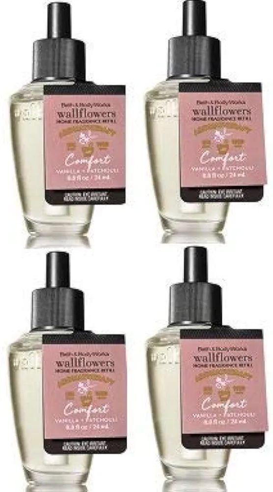 Bath and Body Works 4 Pack Aromatherapy Comfort Vanilla & Patchouli WallFlower Fragrance Refill 0.8 Oz