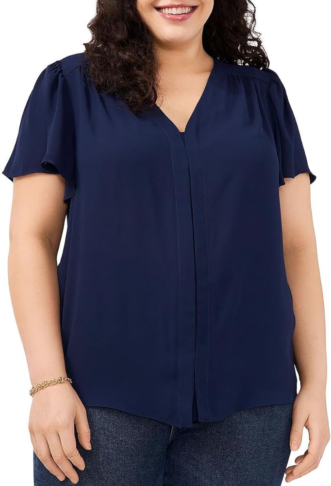 Vince Camuto Plus Size Flutter Sleeve V-Neck Blouse