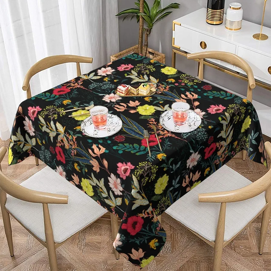 Square Tablecloth 54x54 Inch, Colorful Boho Floral Polyester Table Cloth for Parties Decorative Waterproof Farmhouse Oil-Proof Fabric Farmhouse Table Covers for Kitchen Dinning Indoor Room