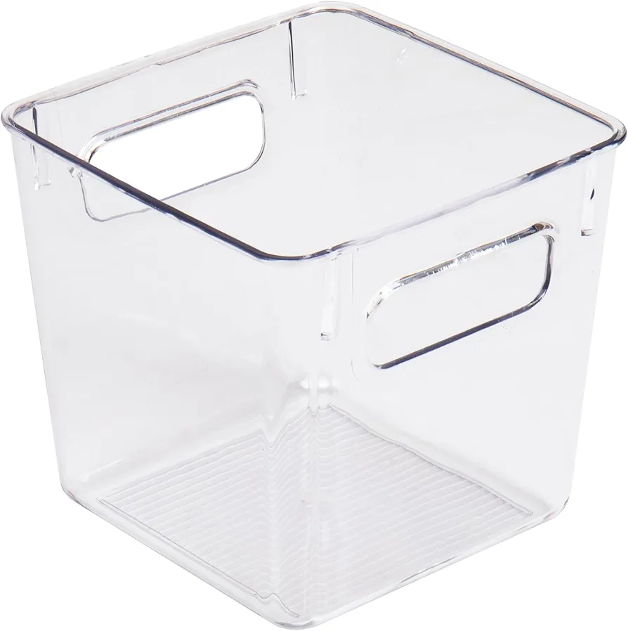 Clear Storage Bin with Handles, Fridge Organizer, Pantry, Kitchen & Bathroom, 6" L x 6" W x 5.5" H