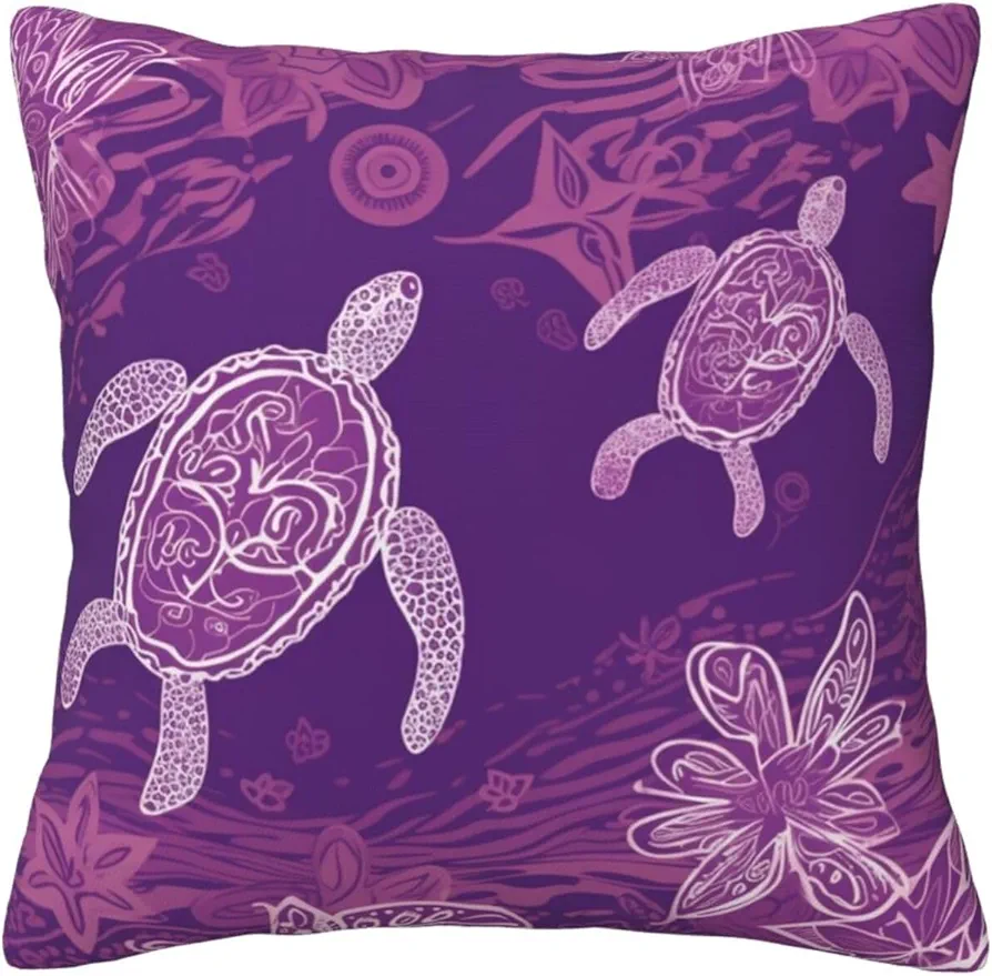 Hawaii with Purple sea Turtle Print Throw Pillow Covers Modern Pillow Cushion Cases Soft Decorative Square Pillowcases for Home Decor Living Room Sofa Bed Couch Car 18"x18"