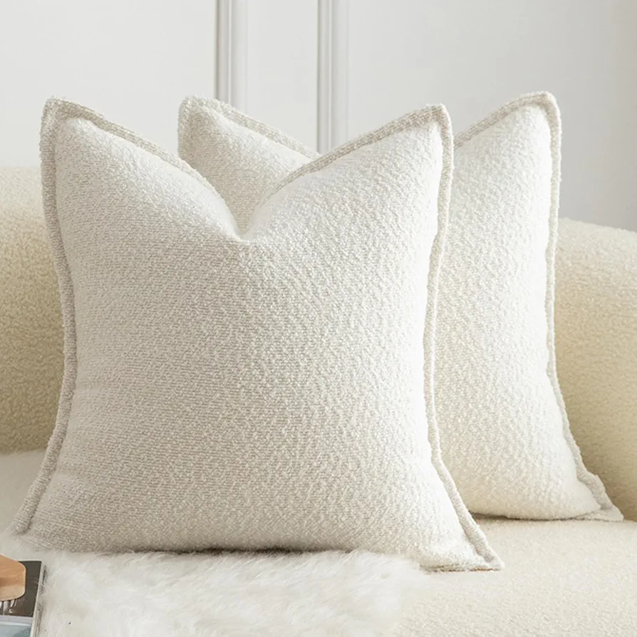 MANDIOO Pack of 2 Decorative Throw Pillow Covers Accent Solid Woven Textured Cushion Covers Pillow cases Bedroom Living Room Sofa Home 20 x 20 Inch cream white