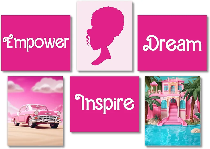 Brooke & Vine African American Doll Girl Room Decor Girl Empowerment Posters (UNFRAMED 8 x 10 Set of 6) Dream House Car Insprirational Teen Girl Room Wall Art Prints Tween Bedroom, Dorm, Desk - Pink