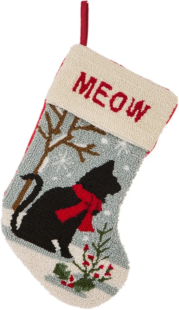 glitzhome 19" H Cat Christmas Stocking Oversize Handmade Hooked Xmas Fireplace Hanging Stockings Decoration Stockings Decorations for Family Holiday Season Party Decor