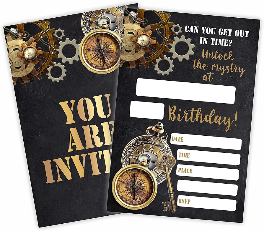 Unlock The Mystery Birthday Party Invitation, Escape Room Invite Cards（20 Count) With Envelopes, Fill In Style Invite Cards For Boys, Girls, Kids, Birthday Party Supplies-A25