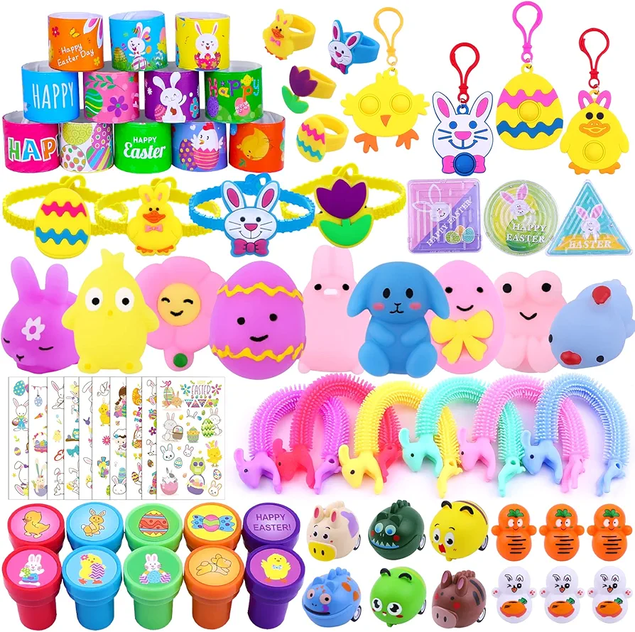 XOYTN XIMISHOP 73PCS Easter Party Favors Assortment Bulk, Easter Egg Fillers Basket Stuffers Classroom Exchange Gift Prize for kids girls, Easter Pinata Filler Goodie Bags