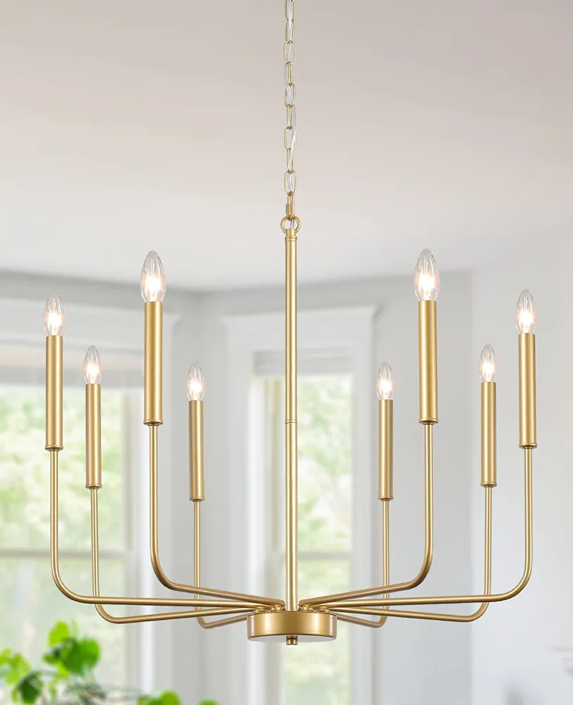 LASENCHOO Gold Chandelier Light Fixture, 8 Lights Modern Farmhouse Chandelier for Dining Room Light Fixture, Candle Pendant Light Fixtures Ceiling Hanging for Kitchen Living Room Bedrooms Entryway