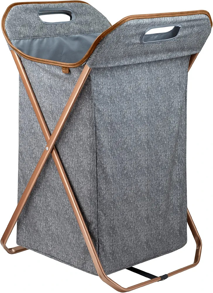 CleverMade Laundry Hamper; X-Frame Laundry Basket with Removable Bag; Stylish Room Decor for Home, Apartment, or Dorm Room, Heather Grey