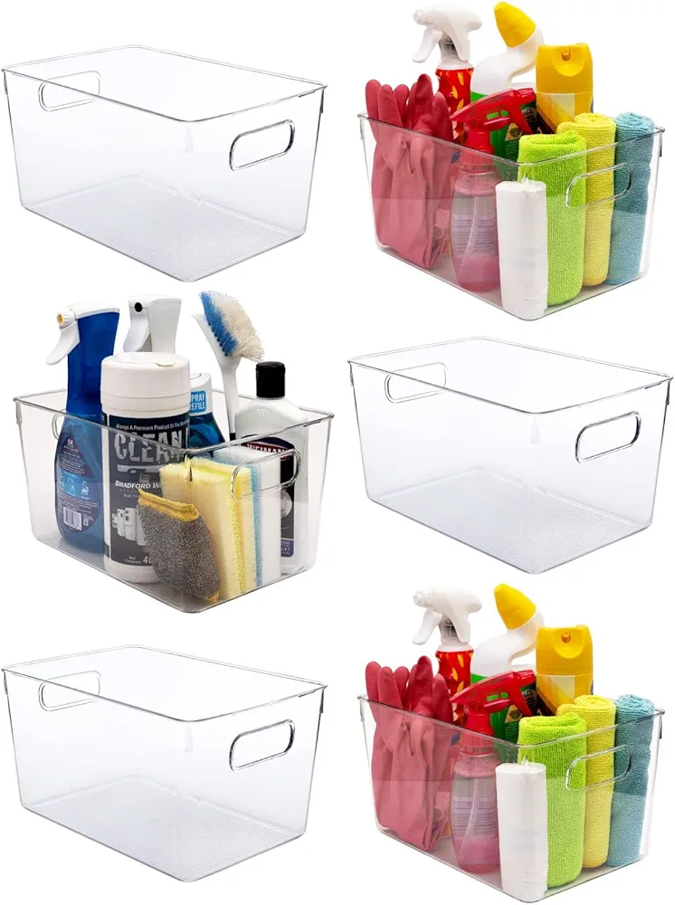 Clear Plastic Storage Bins, Home Bathroom Laundry Room Freezer Pantry Organizers and Storage Containers Large Fridge Organizer Baskets Kitchen Organization Cabinet Medicine Bin for organizing