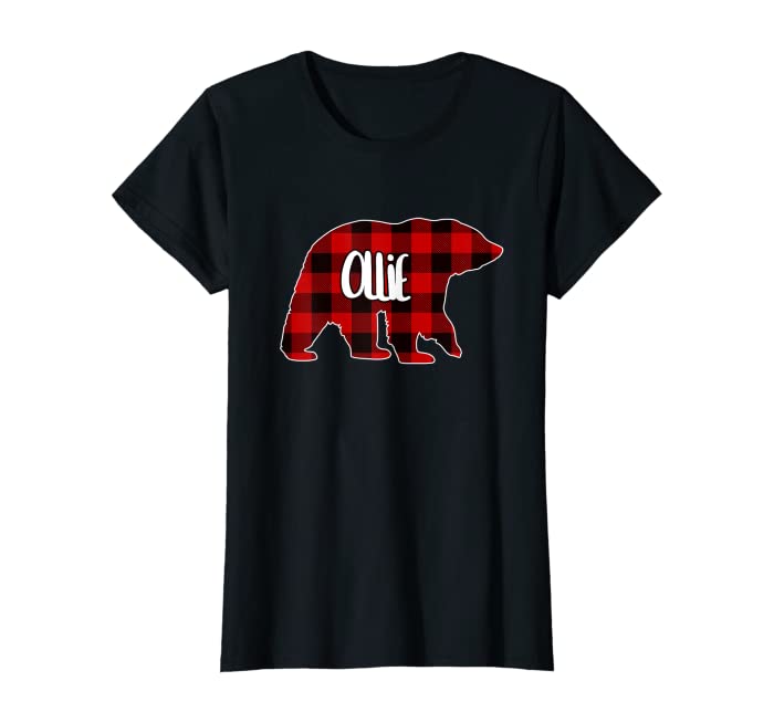 Womens Ollie Bear Custom Red Buffalo Plaid Christmas Pajama T-Shirt